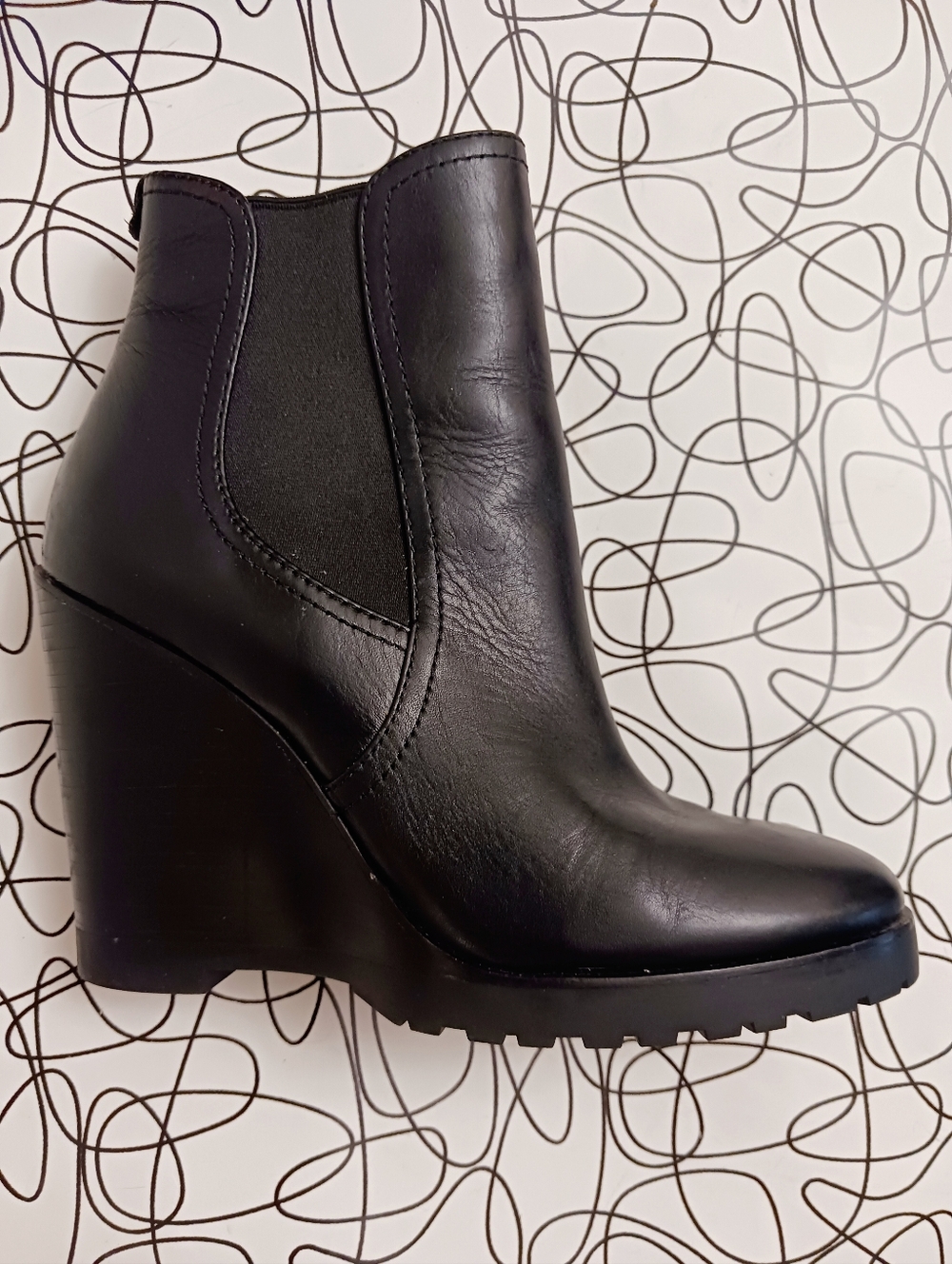 Michael Kors Black Leather Wedge Ankle Boots